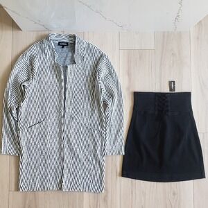 Express Corset Jean Skirt Womens 0 Black Pleated Pencil Long Cardigan Bundle‎